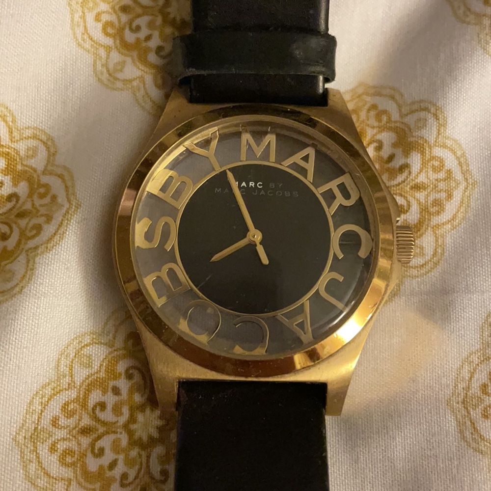 Marc by Marc Jacobs gold and black leather watch